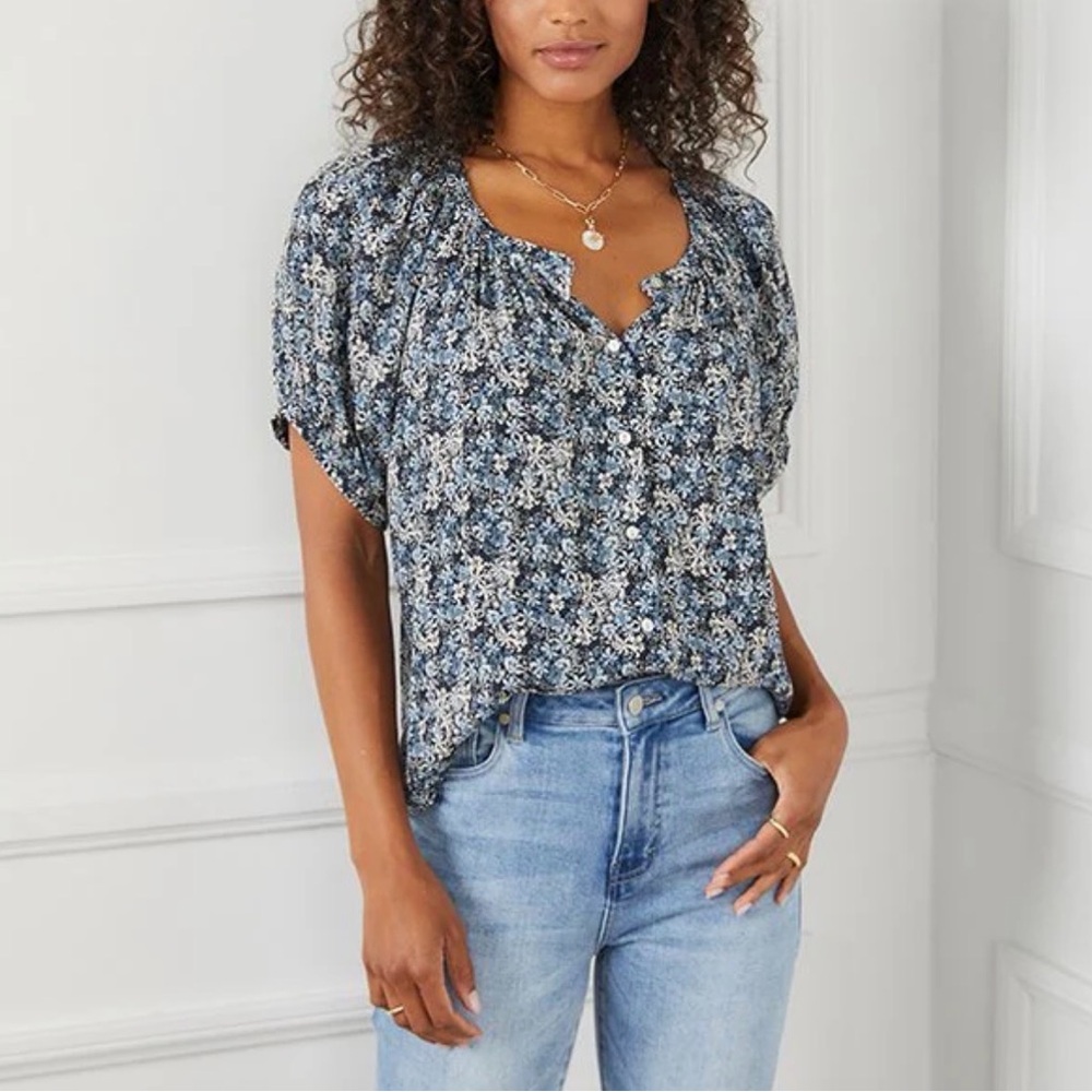 Karen Kane Ditsy Floral Print Peasant Top | Size XS